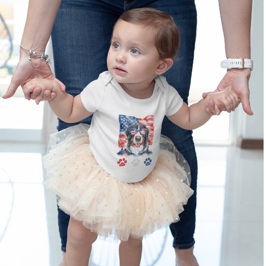 赤白青ベルネーズマウンテンドッグ7月4日 ベビーボディスーツ