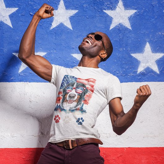 赤白青ベルネーズマウンテンドッグ7月4日 Tシャツ