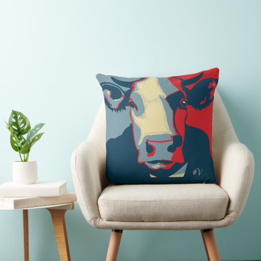 赤白青ポップ・アートのアート牛枕 クッション (椅子)