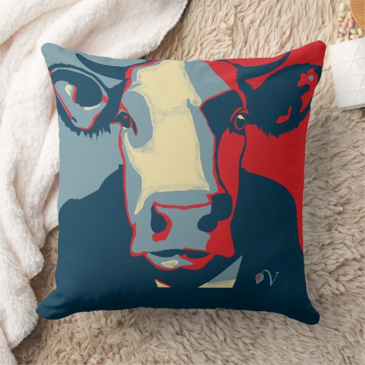 赤白青ポップ・アートのアート牛枕 クッション (ブランケット)