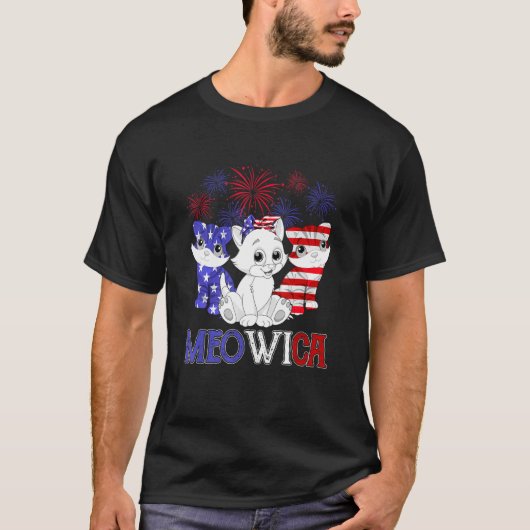 赤白青ミオビカネコUsa国旗Firework 4O Tシャツ (正面)