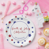 赤白青モダンドット7月4日BBQパーティー ペーパープレート (パーティー)