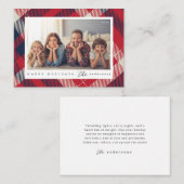 赤白青モダンプレイドのクリスマスファミリー写真 ノートカード (正面/裏面)