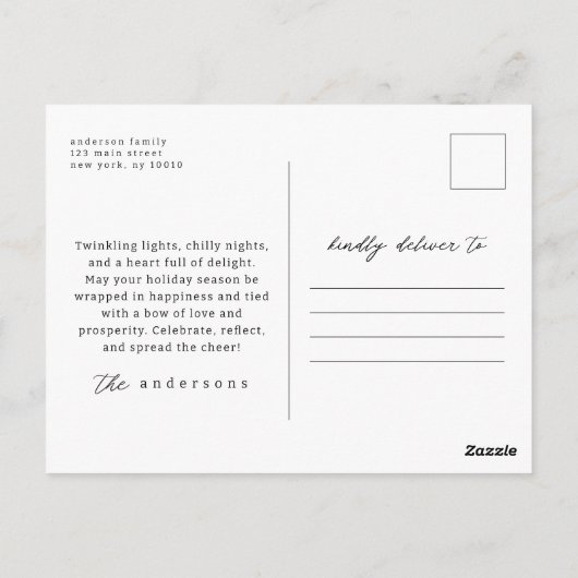 赤白青モダンプレイドのクリスマスファミリー写真 ポストカード