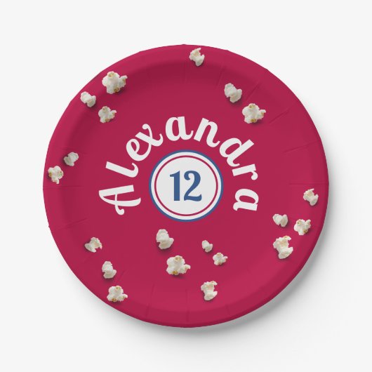 赤白青モダンポップコーンアメリカンバイデーパーティー ペーパープレート (正面)