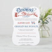 赤白青モダンヴィンテージタイポグラフィ招待状 招待状 (スタンド正面)