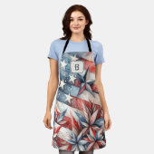 赤白青モノグラム エプロン (着用した状態)