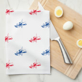 赤白青ロブスターパターン愛国的 キッチンタオル (四つ折り)