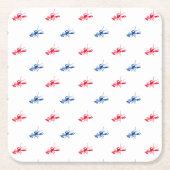 赤白青ロブスターパターン愛国的 スクエアペーパーコースター (正面)