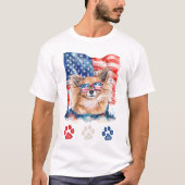 赤白青ロングヘアチワワ犬7月4日 Tシャツ (正面)