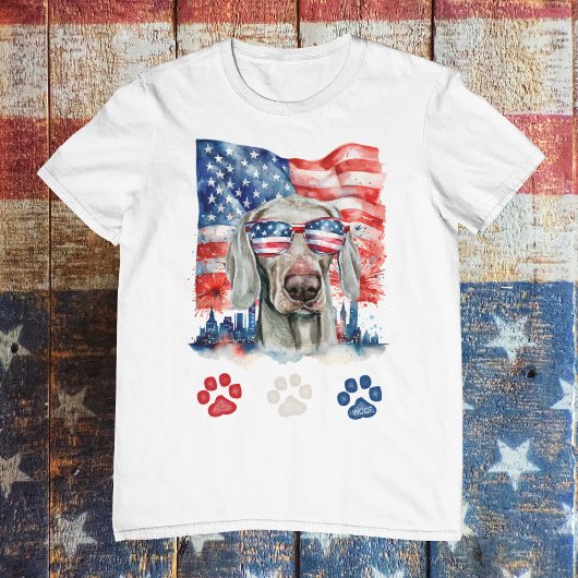赤白青ワイマラードッグアメリカン7月4日 Tシャツ