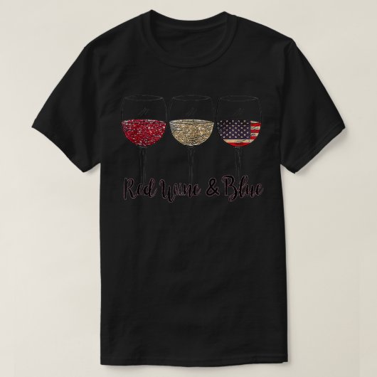 赤白青ワイングラス7月4日レッドワインB Tシャツ (デザイン正面)