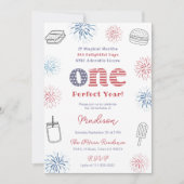 赤白青完璧な年1歳の誕生日パーティー 招待状 (正面)