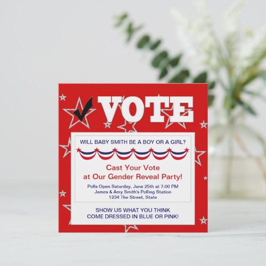 赤白青性別の表示パーティの招待状 招待状 (スタンド正面)