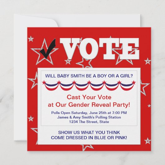 赤白青性別の表示パーティの招待状 招待状 (正面)