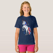 赤白青愛国アメリカユニコーンTシャツ Tシャツ (正面フル)