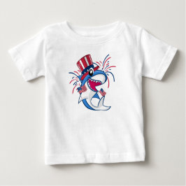 赤白青愛国シャーク7月4日 ベビーTシャツ