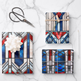 赤白青愛国ステンドグラス7月4日 ラッピングペーパーシート