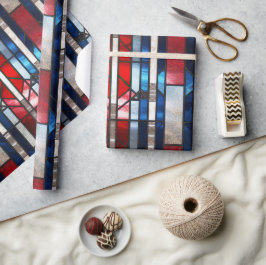 赤白青愛国ステンドグラス7月4日 ラッピングペーパー