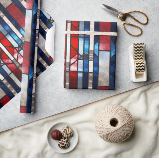 赤白青愛国ステンドグラス7月4日 ラッピングペーパー (クラフト)