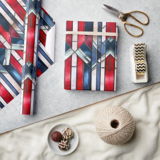 赤白青愛国ステンドグラス7月4日 ラッピングペーパー (クラフト)