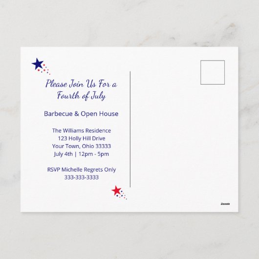 赤白青愛国フローラ7月4日BBQ シーズンポストカード (裏面)