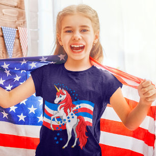 赤白青愛国的なアメリカのユニコーン Tシャツ