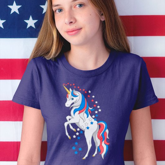 赤白青愛国的なアメリカのユニコーンTシャツ Tシャツ
