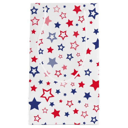 赤白青愛国的な星模様 スモールペーパーバッグ (正面)