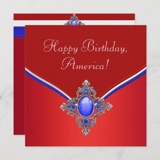 赤白青愛国的な7月の4日パーティー 招待状 (正面/裏面)