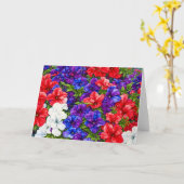 赤白青愛国的ペチュニアフラワーアート カード (黄色い花)
