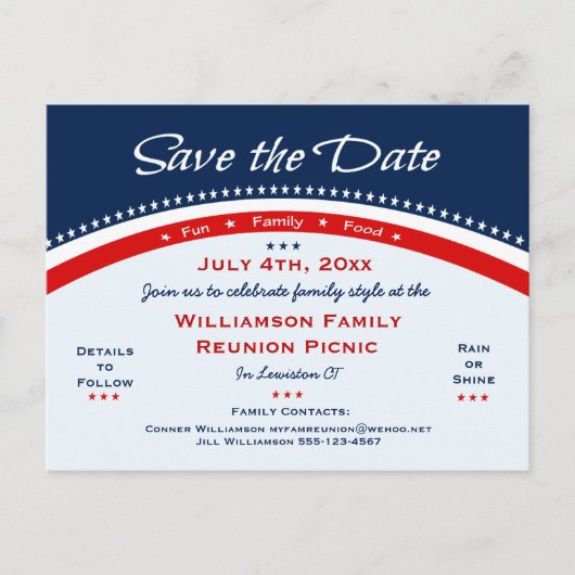 赤白青懇親会、パーティー、日付の保存 案内ポストカード (正面)