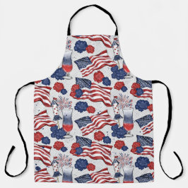 赤白青旗が花を飲む エプロン