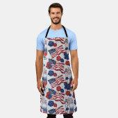 赤白青旗が花を飲む エプロン (着用した状態)