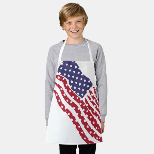 赤白青旗デザインエプロン エプロン (着用した状態)