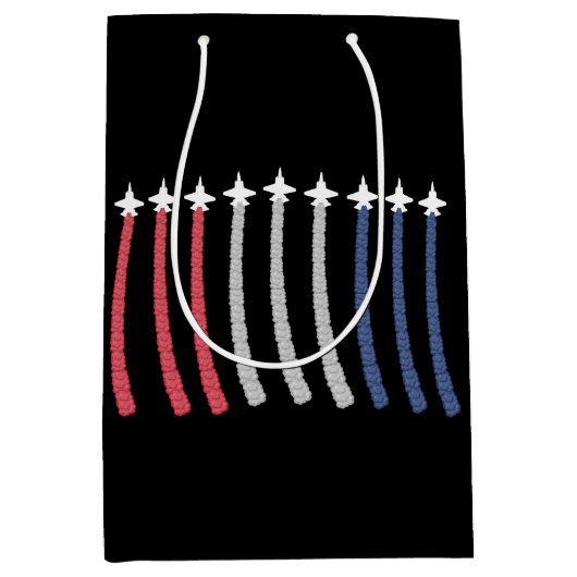 赤白青空軍フライオーバー愛国心 ミディアムペーパーバッグ (正面)