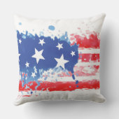 赤白青絵を描（ばちゃばちゃ）跳ねる米国国旗 クッション (裏面)
