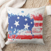 赤白青絵を描（ばちゃばちゃ）跳ねる米国国旗 クッション (ブランケット)