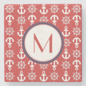 赤白青航海のいかりホイールモノグラム ストーンコースター (正面)