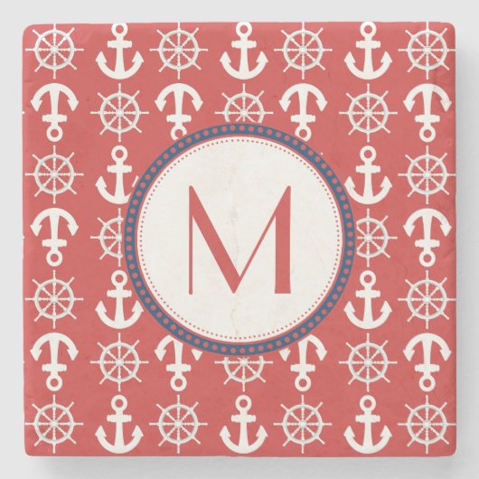 赤白青航海のいかりホイールモノグラム ストーンコースター (正面)