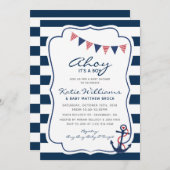 赤白青航海のいかりボーイベビーシャワー 招待状 (正面/裏面)