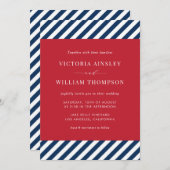 赤白青航海のストライプ結婚式招待状 招待状 (正面/裏面)