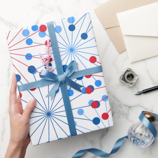 赤白青花火の愛国的なパーティーラップ ラッピングペーパー (ギフト)