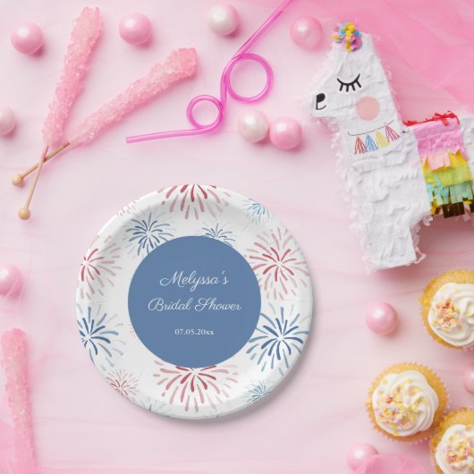 赤白青花火カップルのシャワークックアウト ペーパープレート (パーティー)