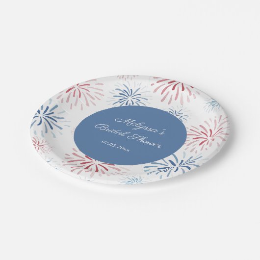 赤白青花火カップルのシャワークックアウト ペーパープレート (アングル)