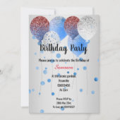 赤白青誕生日バルーンシルバースポット 招待状 (正面)