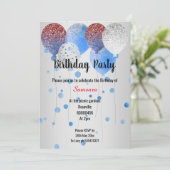 赤白青誕生日バルーンシルバースポット 招待状 (スタンド正面)