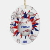 赤白青野球のソフトボール吹き出しの少年 セラミックオーナメント (右)