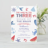 赤白青3歳の誕生日の海岸線パーティー 招待状 (スタンド正面)