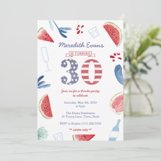 赤白青30歳の誕生日にパーティーを飲む 招待状 (スタンド正面)